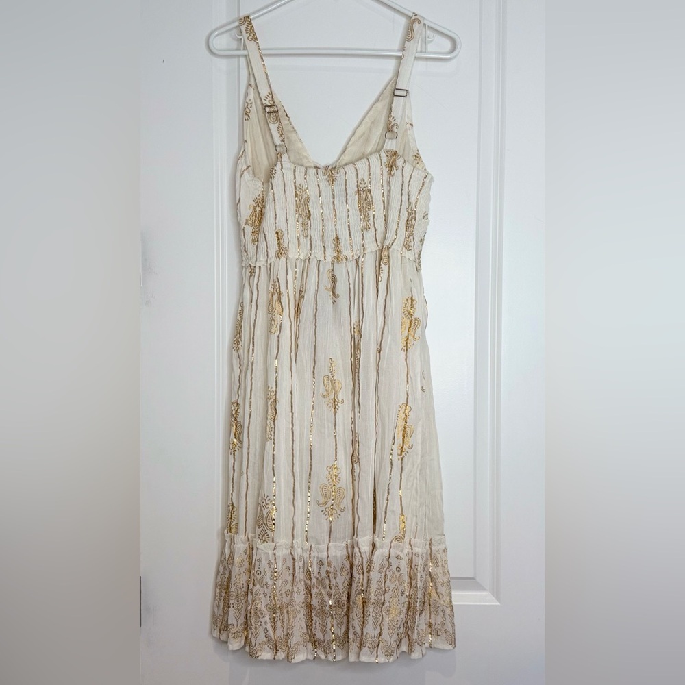 Anthropologie Me 2 Magic Cream and Gold Bohemian Dress Womens Size L NWT - Picture 7 of 12